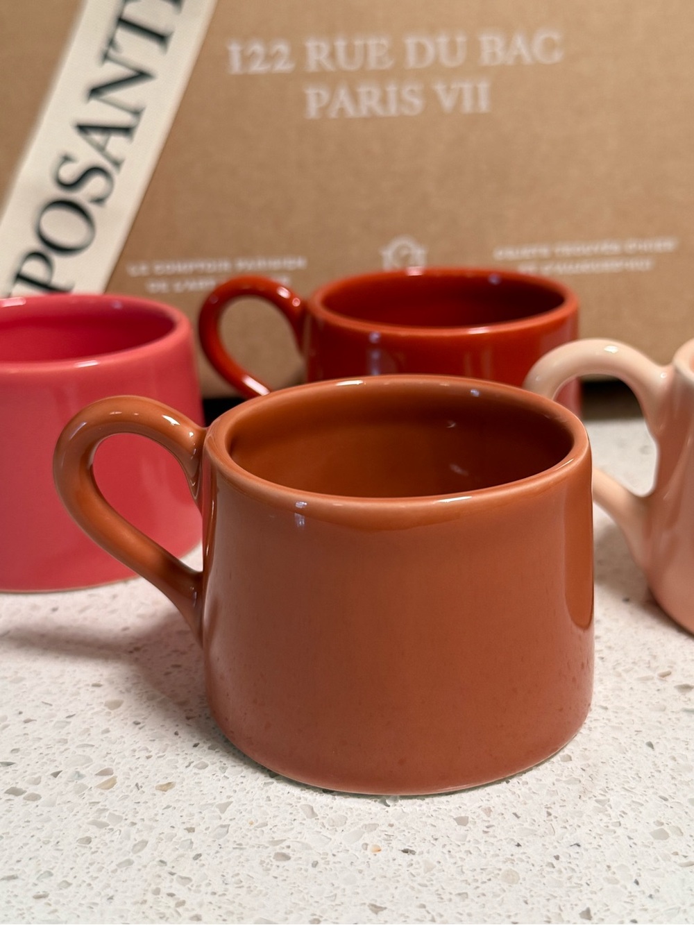 Sezane Set of 4 Ceramic Espresso Cups -Red, Terracotta, Blush & Pink -New in Box - Picture 2 of 15